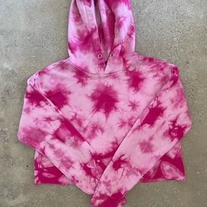 Pink tie dye cut off hoodie.